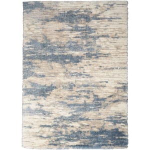Luxurious Shag Light Blue Grey 5 ft. x 7 ft. Abstract Contemporary Area Rug