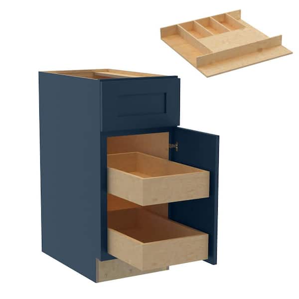 Home Decorators Collection Newport 15 in. W x 24 in. D x 34.5 in. H Assembled Plywood Base Kitchen Cabinet in Mythic Blue with 2ROT Cutlery RH