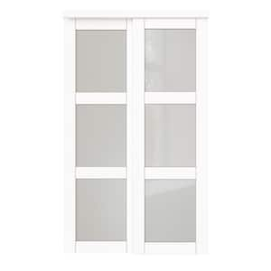 48 in. x 80 in. 3-Lite Frosted Glass White Primed MDF Interior Closet Sliding Door with Hardware