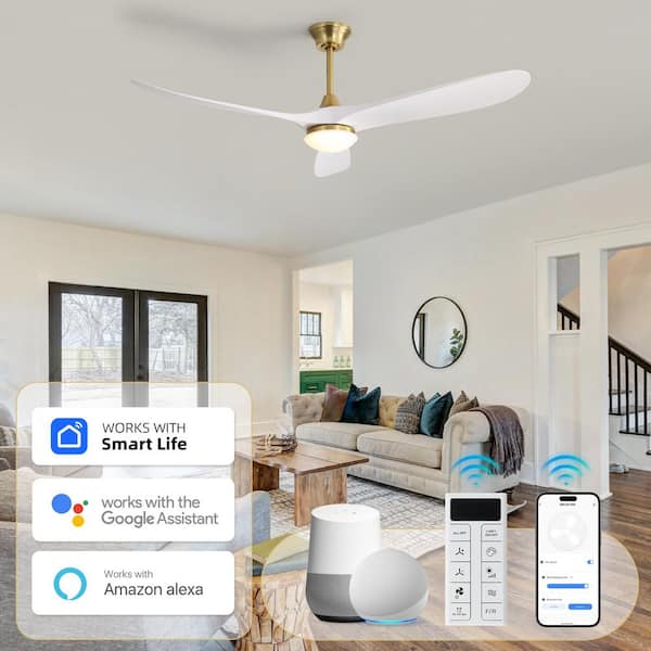 60 in. Indoor/Outdoor Smart Integrated LED Gold Downrod Ceiling Fan with Light Kit and Remote/APP Control
