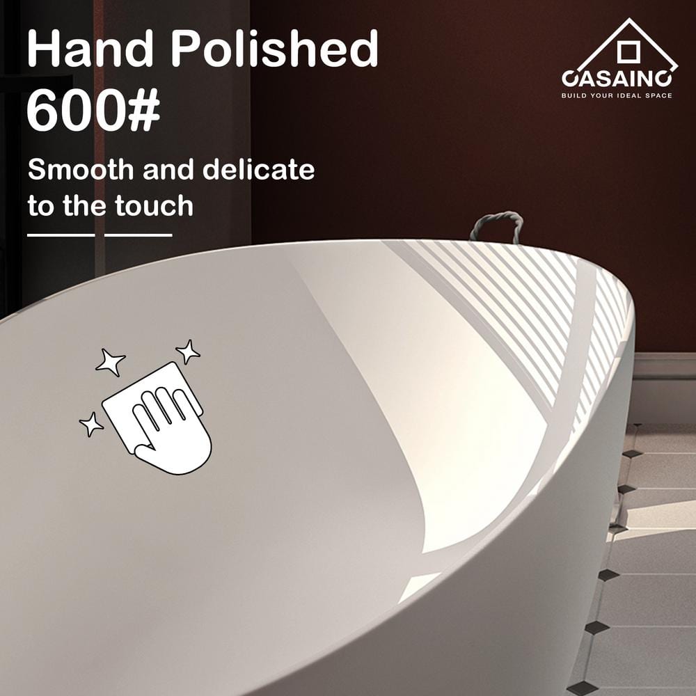 67'' White Stone Resin Freestanding Soaking Bathtub
