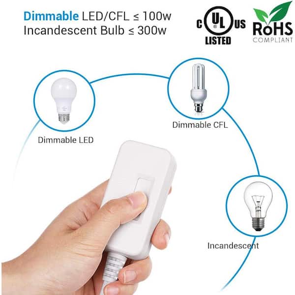 White LED Dimmer Switch, with LED Light Bulb Set, Full Range Slide Control, 6.6 ft. Extension Cord