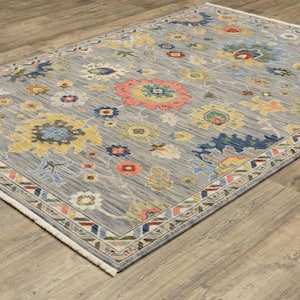 Lavista Gray/Multi-Colored Doormat 3 ft. x 5 ft. Traditional Oriental Floral Wool/Nylon Blend Indoor Area Rug