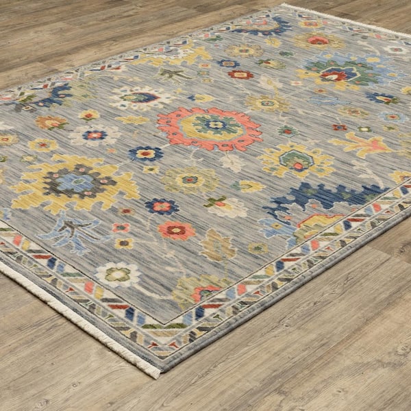 Lavista Gray/Multi-Colored 5 ft. x 8 ft. Traditional Oriental Floral Wool/Nylon Blend Indoor Area Rug