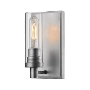 Persis 4.75 in. 1-Light Old Silver Wall Sconce Light with Clear Glass Shade with Bulb(s) Included