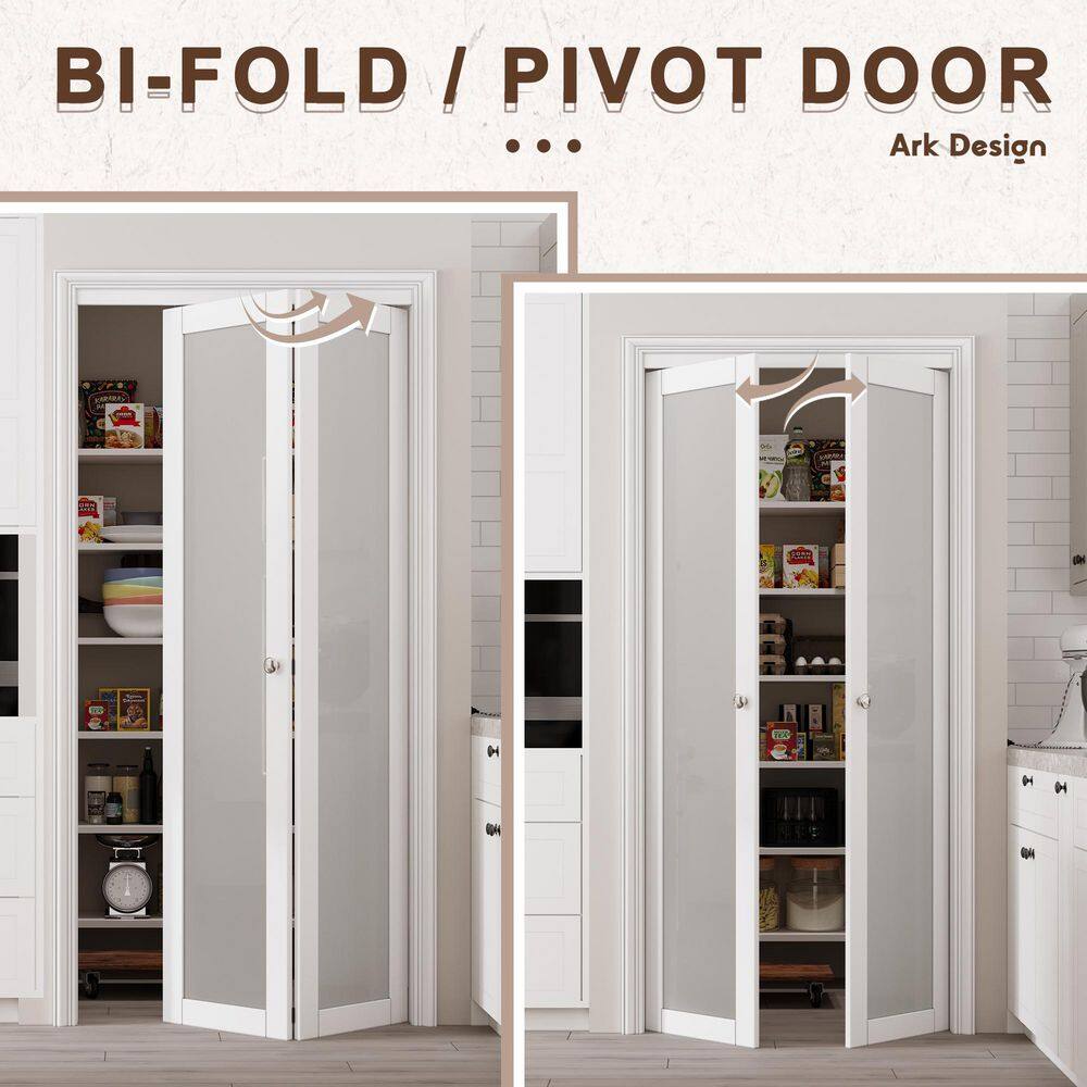 24" x 80" Frosted Glass White MDF Pivot Door