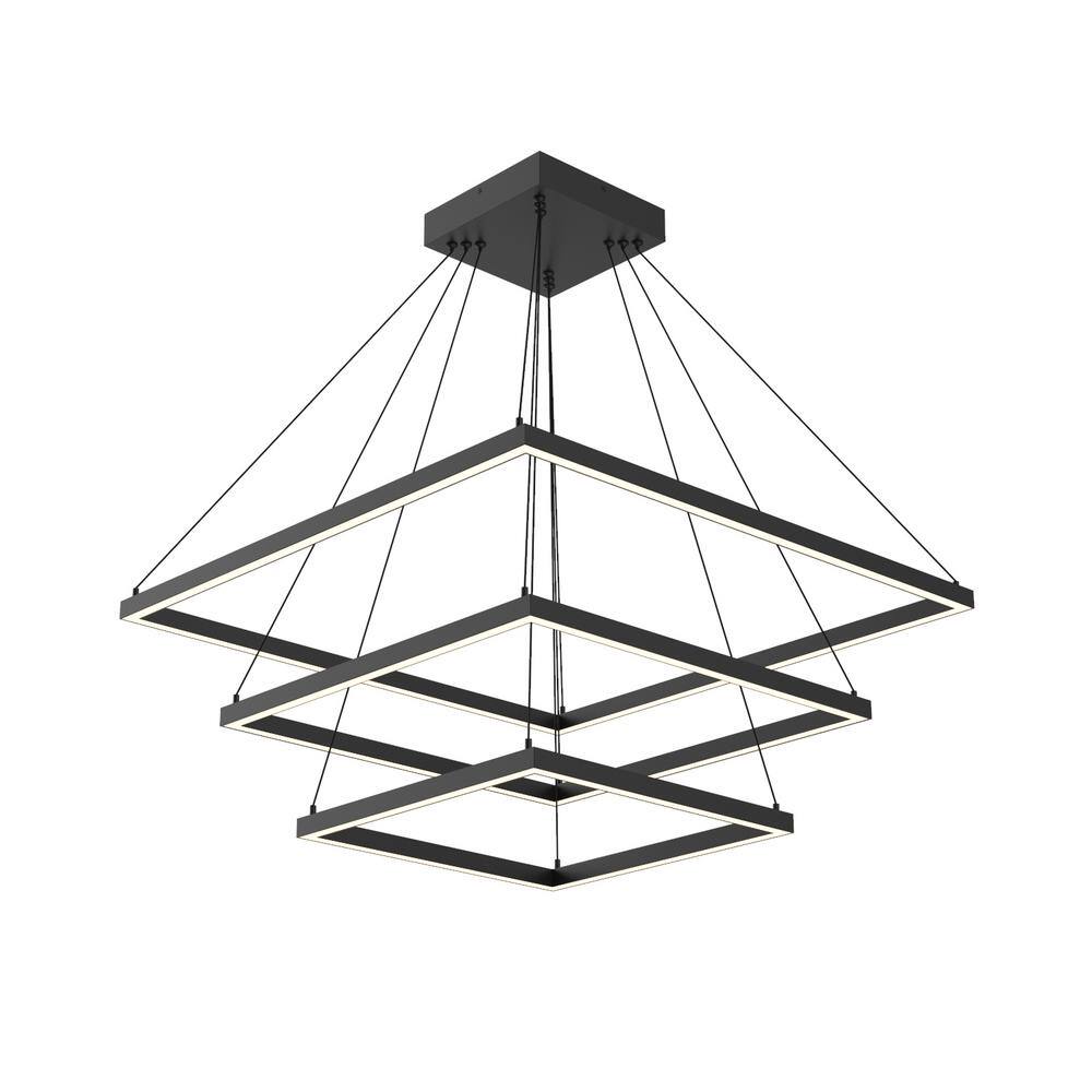 Piazza Black 31.5" Square LED Chandelier with Opal Diffuser