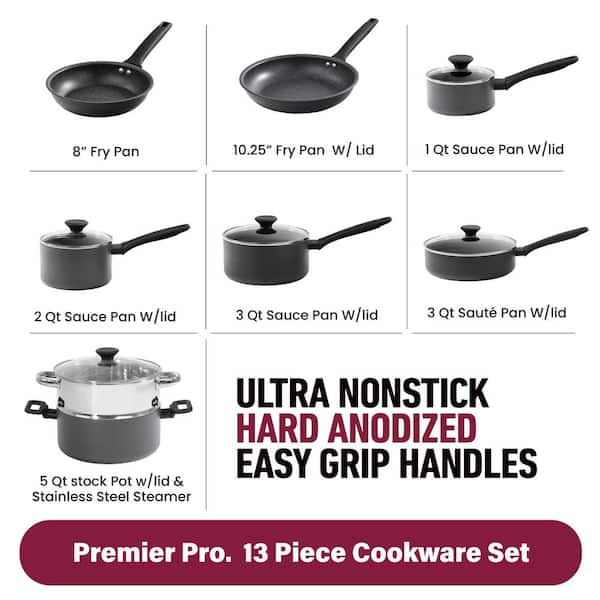 GRANITESTONE Farmhouse 13-Piece Aluminum Ultra-Durable Chalk Grey Diamond  Infused Nonstick Coating Cookware Set in Speckled Red 8298 - The Home Depot