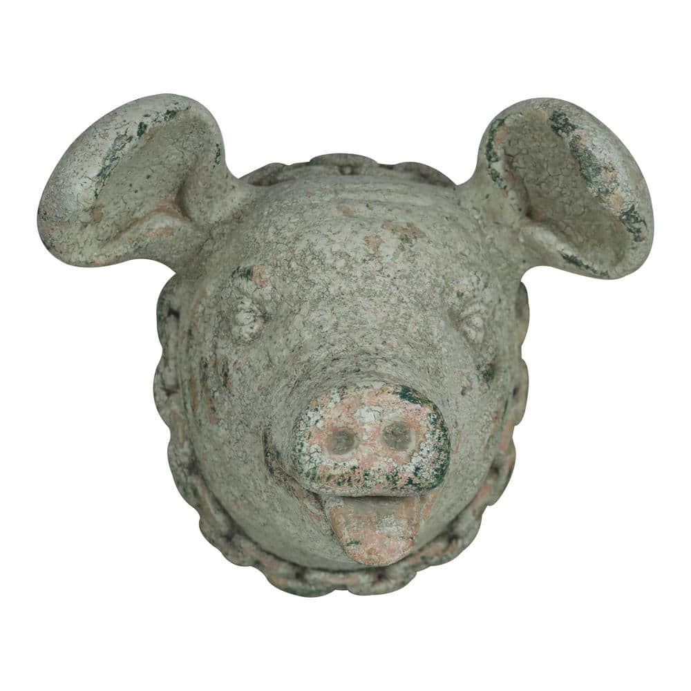 Rustic Distressed Multicolor Magnesia Pig Head Wall Sculpture
