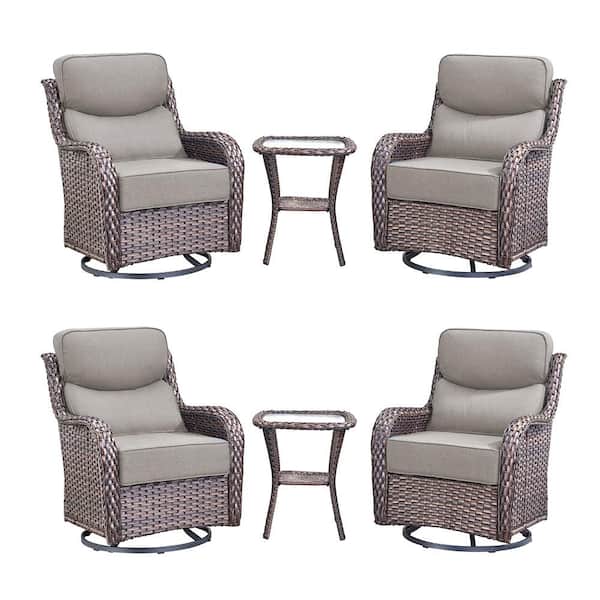 Jhxl Series 6-Piece Brown Wicker Patio Conversation Deep Seating Set with Beige Cushions