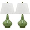 Amy 24 in. Fern Green Gourd Glass Table Lamp with White Shade (Set of 2)