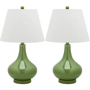 Amy 24 in. Fern Green Gourd Glass Table Lamp with White Shade (Set of 2)