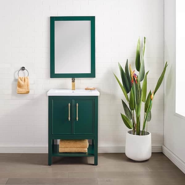 SUDIO Taylor 24.4 in. W x 18 in. D x 34 in. H Bath Vanity in Forest Green with Ceramic Vanity Top in White with White Sink