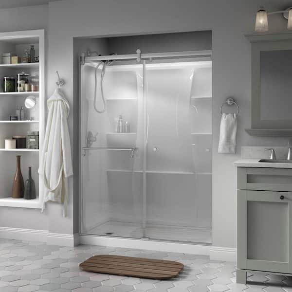 Delta Contemporary 60 in. x 71 in. Frameless Sliding Shower Door in Nickel with 1/4 in. (6mm) Clear Glass