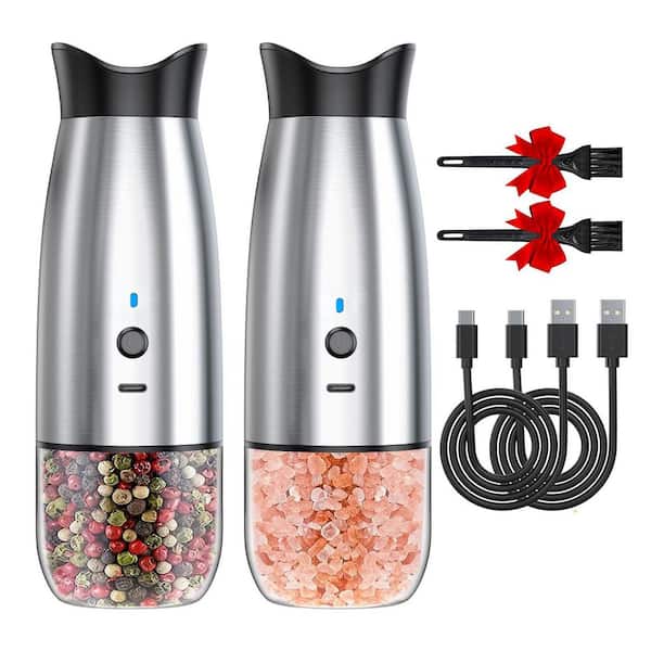 Electric Salt & Pepper Grinder Set, USB Rechargeable, Adjustable Coarseness, Automatic Mill w Light, One-Hand Operation