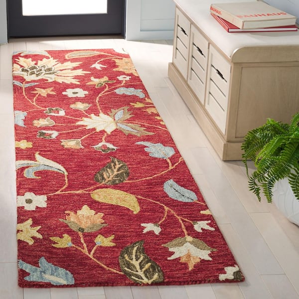 Jardin 2 ft. x 8 ft. Red/Orange Leaf Flower Runner Rug