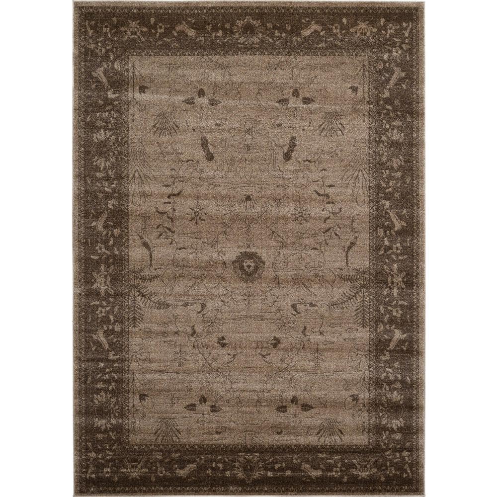 La Jolla Easy-Care Floral Brown Synthetic Area Rug, 7x10 ft