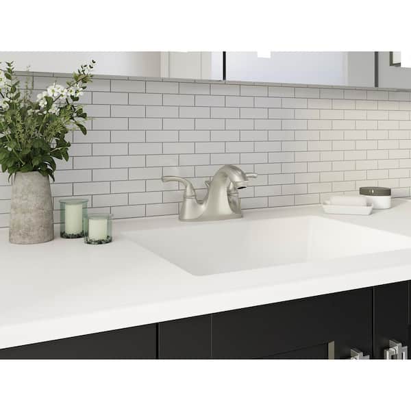 Forte 4 in. Centerset 2-Handle Low-Arc Water-Saving Faucet in Vibrant Brushed Nickel with Sculpted Lever Handles