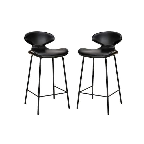 JAYDEN CREATION Lorestan 34 in. Black Metal Counter and Bar Stool with Low Back (Set of 2)