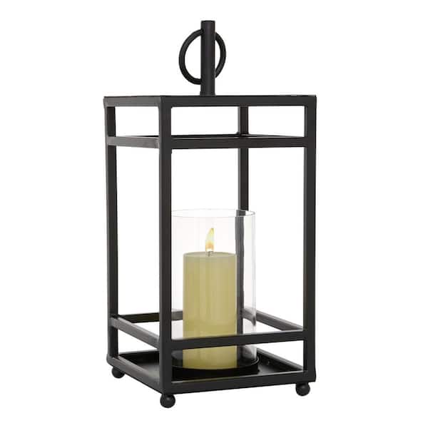 Litton Lane 19 in. H Black Metal Decorative Candle Lantern