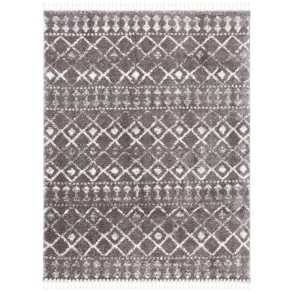 Berber Fringe Shag Brown/Ivory 9 ft. x 12 ft. Ikat Area Rug