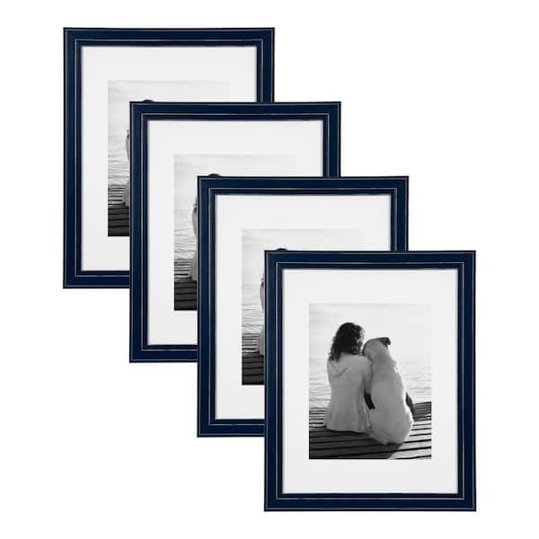 DesignOvation Kieva 11 in. x 14 in. matted to 8 in. x 10 in. Navy Blue Picture Frame (Set of 4)