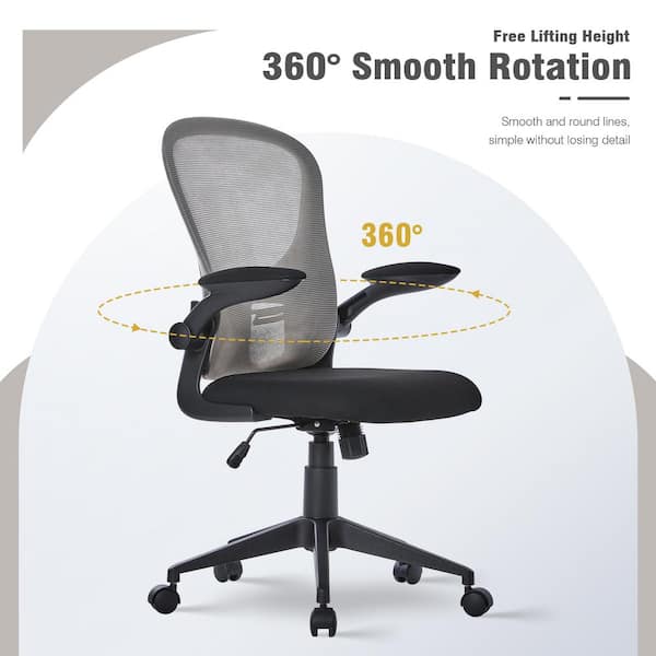 MAYKOOSH Black Flip-Top Ergonomic Mesh Drafting Swivel Desk Chair