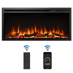 40 in. Wall Recessed and Wall Mounted Electric Fireplace in Black with Touch Control Panel and Remote Control