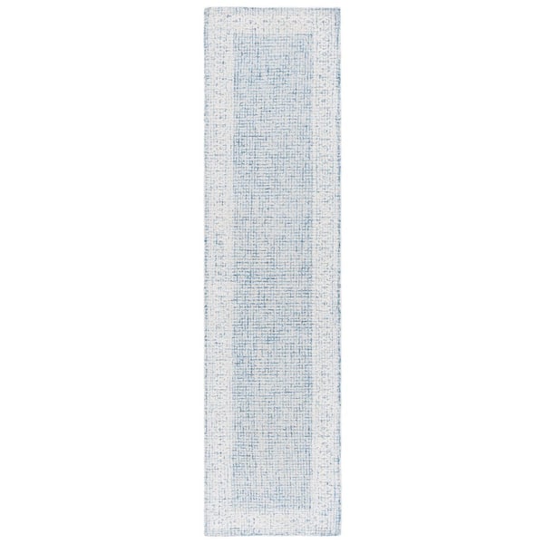 Ebony 2 ft. x 9 ft. Blue/Ivory Distressed Diamond Border Runner Rug