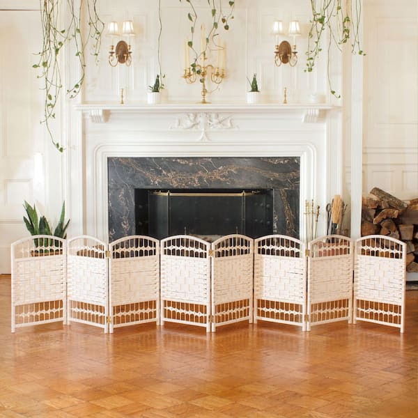 2 ft. Short Fiber Weave Folding Screen - White - 8 Panels