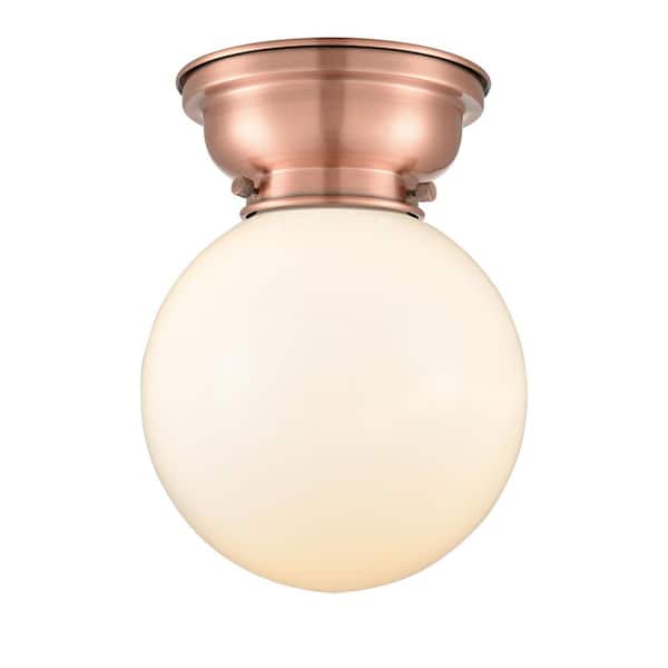 Innovations Beacon 8 in. 1-Light Antique Copper Industrial Flush Mount with Seeded Glass Shade