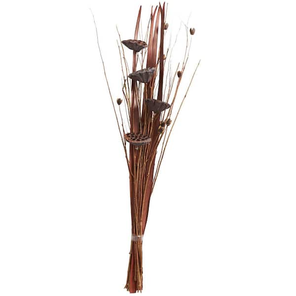 Litton Lane Tall Bouquet Lotus Flower Natural Foliage with Grass and Branch Accents (One Bundle)