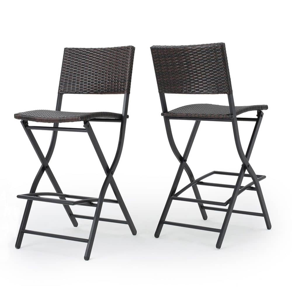 Stackable Wicker Bar Stools Set of 2 Foldable Outdoor Wicker Bar Stool-Faux Rattan Patio Bar Height ...