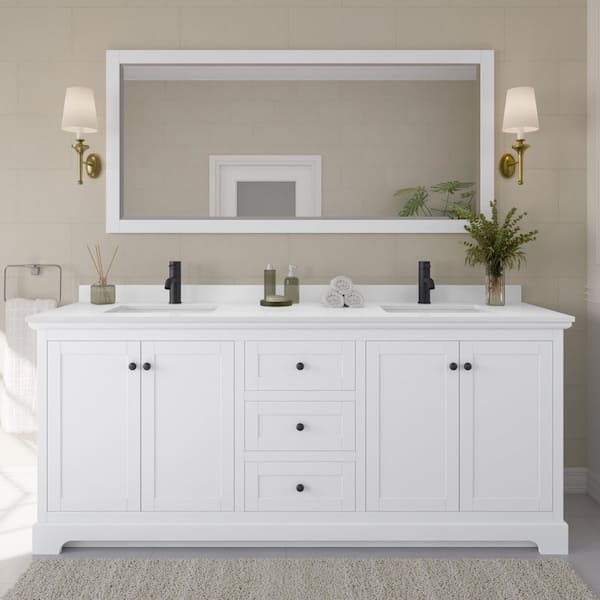 Avery 80 in. W x 22 in. D x 35 in. H Double Bath Vanity in White with White Quartz Top