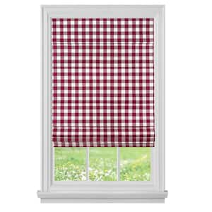 Burgundy Cordless Light Filtering Pleated Polyester Roman Shades 33 in. W x 64 in. L