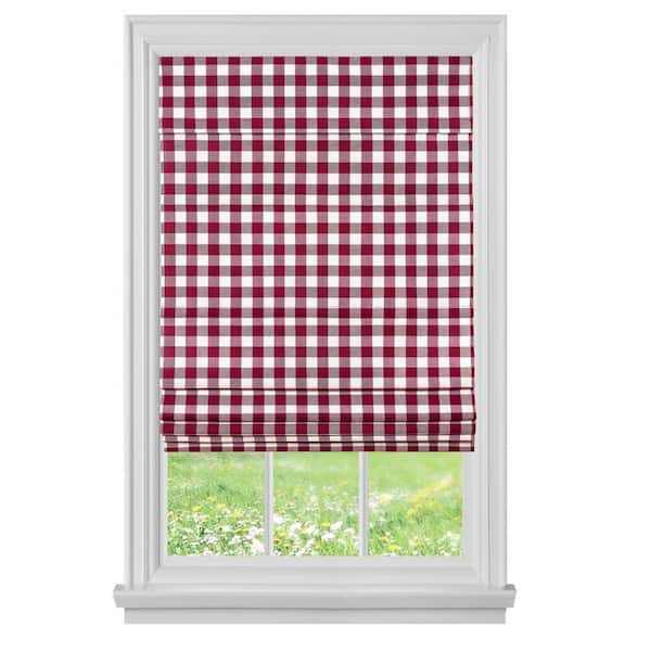 Burgundy Cordless Light Filtering Pleated Polyester Roman Shades 36 in. W x 64 in. L