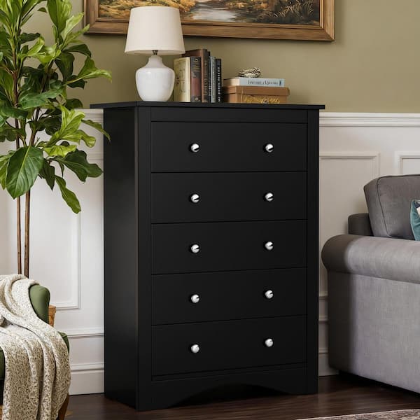 LACOO Creaser 31.4 in. Black Tall Dressers Chest of Drawers with 5-Drawers  V-WD-0911-BK