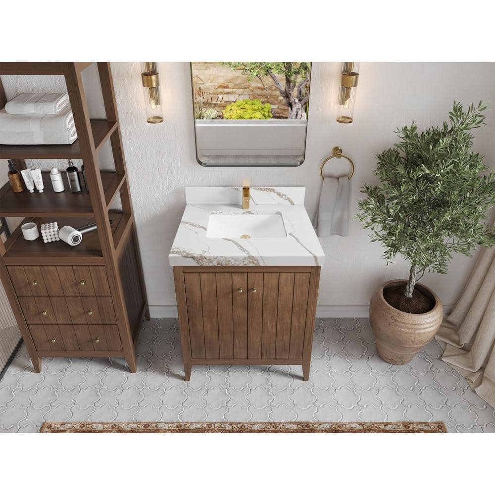 Atlanta Teak 30 in. Single Sink Freestanding Dark Natural Bath Vanity with Calacatta Laza Qt. Top Unassembled price history on PriceWatchPro