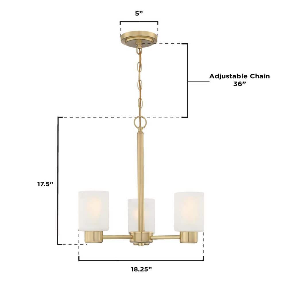 Champagne Brass 3-Light Chandelier with Frosted Glass Shades