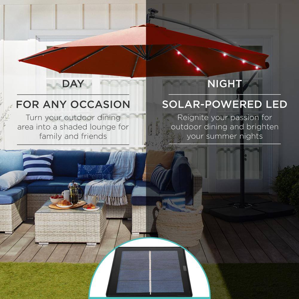 10ft Rust Solar LED Offset Hanging Patio Umbrella with Adjustable Tilt