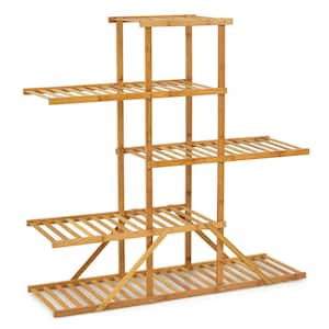 39 in. x 12.5 in. x 39 in. Indoor/Outdoor Natural Wood Plant Stand 10 Potted Plant Shelf Display Holder 5-Tier