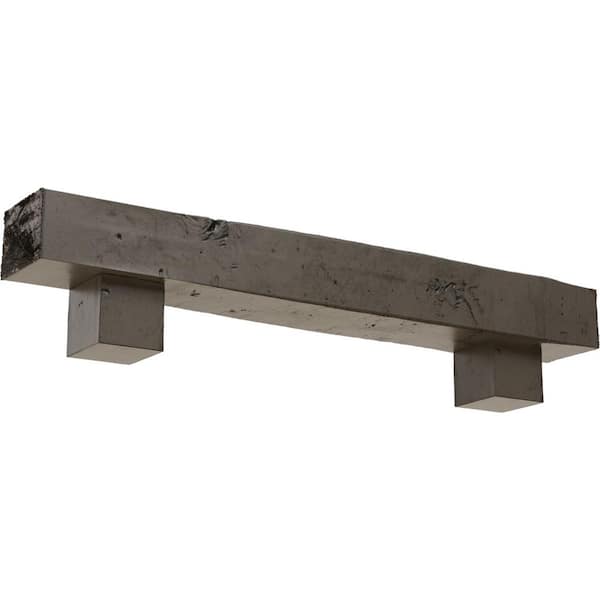 Ekena Millwork 8 in. x 10 in. x 4 ft. Knotty Pine Faux Wood Fireplace Mantel Kit, Alamo Corbels, Burnished Honey Dew