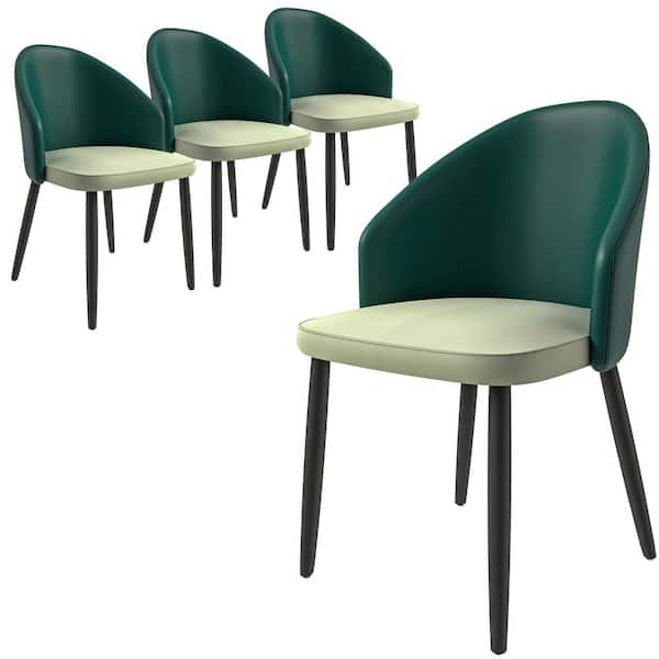 Leisuremod Upholstered Dining Chair in Fabric with Wood Legs Set of 4 Paradiso Collection (Green/Light Grey)