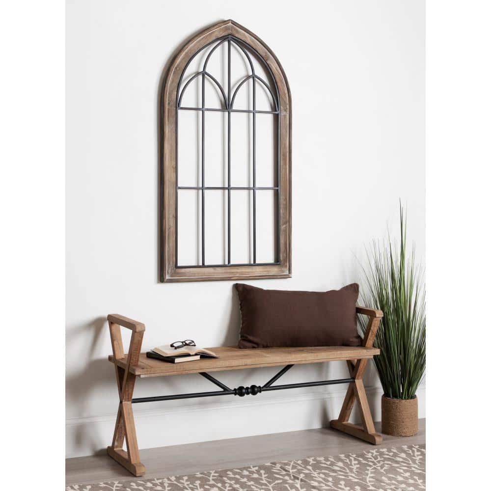 Rustic Brown Wood and Metal Arched Window Pane Wall Decor