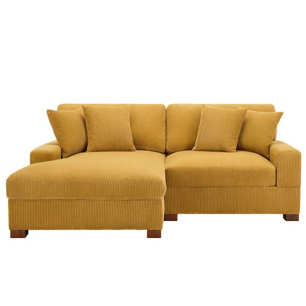 Uixe 83.4 in. W Modern Square Arm 2-Piece Corduroy Fabric L-Shaped Sectional Sofa in. Orange with Wood Legs