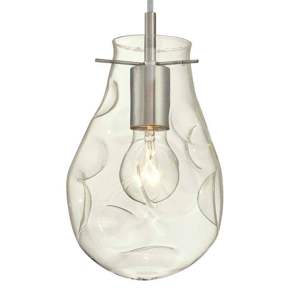 Hand-Blown Teardrop Mini Pendant in Brushed Nickel with Clear Indented Glass