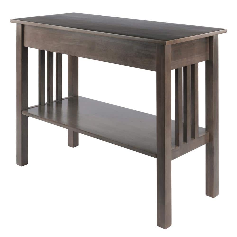 Transitional Oyster Gray Solid Wood Console Table with Storage