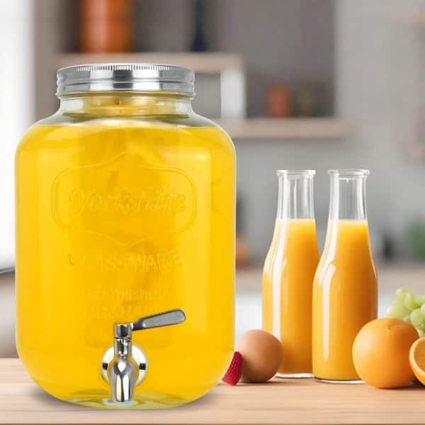 1.2 Gal. Clear Glass Beverage Serveware Dispenser with Stainless Steel Spigot and Removable Infuser for Lemonade