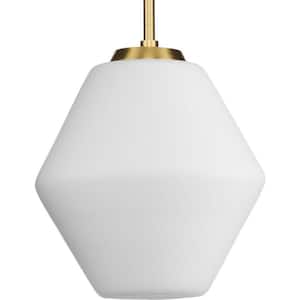 Copeland Collection 10 in. 1-Light Brushed Gold Pendant with Etched Opal Glass Shade