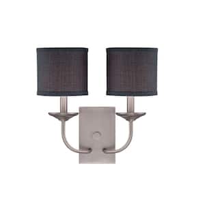 2-Light Pewter Wall Sconce with Charcoal Linen Shade